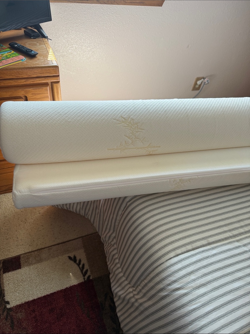 White Bamboo-Embroidered Memory Foam Bolster Pillow - Home Bedding